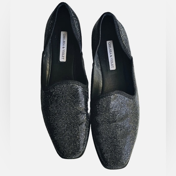 Chelsea & Violet Black Rhinestone Loafers (Size 7.5) – Excellent Condition 🖤🤍 - Picture 1 of 7